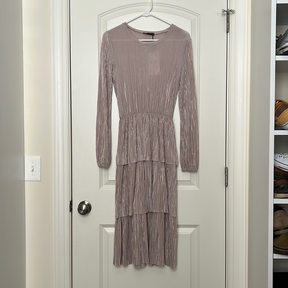 Zara Champagne tiered dress medium NWT